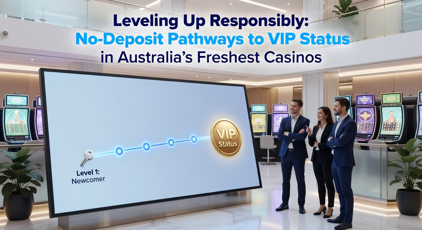 Ein stilisiertes Bild eines Spielers, der schrittweise durch ein Treppenhaus zum VIP-Bereich eines modernen Casinos aufsteigt, symbolisch für verantwortungsvolles Leveln ohne Einlagen